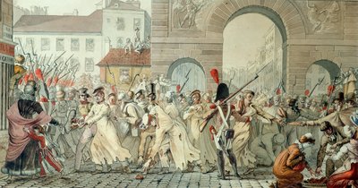 Russische Gefangene auf dem Boulevard Saint-Martin nach der Schlacht von Montmirail, 17. Februar 1814 von Etienne Jean Delecluze